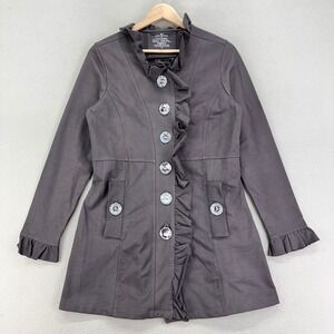White‎ Lotus by Neon Buddha Jacket Womens XS Gray Long Ruffle Jewel Buttons